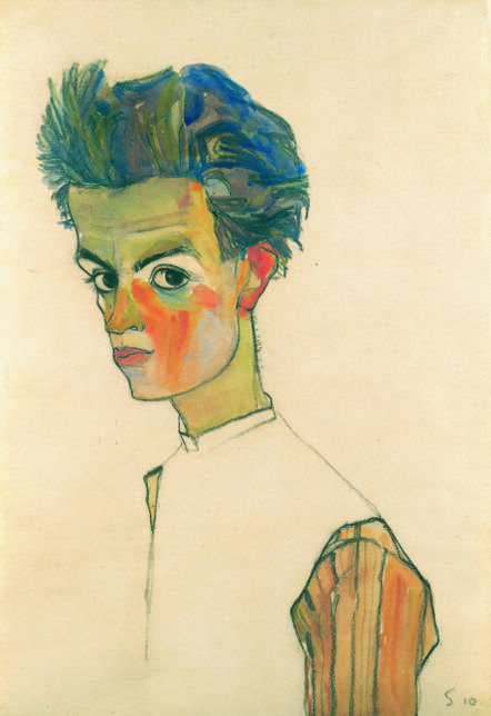 Egon Schiele, ‘Self-Portrait with Striped Shirt’, 1910