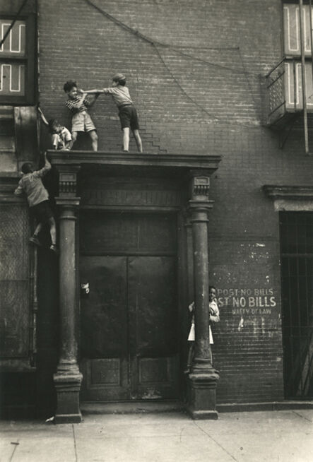 Helen Levitt, ‘New York (Boys Playing on Pediment)’, 1939 / 1939c