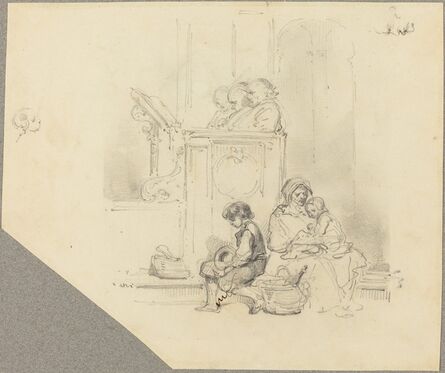Hippolyte Bellangé, ‘A Sleeping Man at a Lectern with a Family Scene Below’