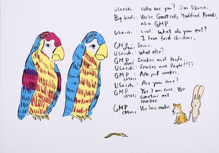 Atsushi Kaga, ‘2 Genetically modified parrots’, 2012