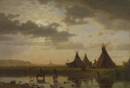 Albert Bierstadt, ‘View of Chimney Rock, Ohalilah Sioux Village in the Foreground’, 1860