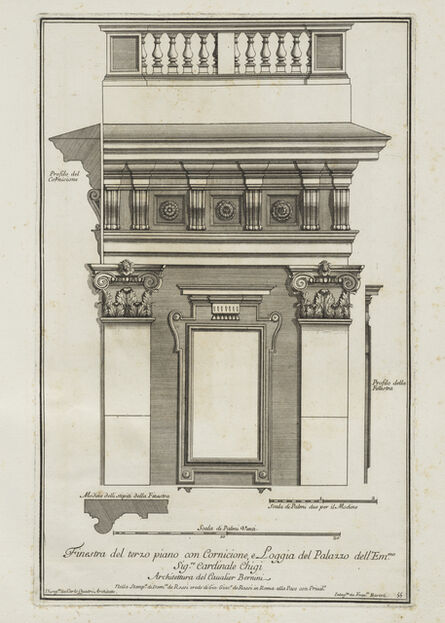 Gian Lorenzo Bernini, ‘Finestra del terzo piano con cornicione e loggia del palazzo dell'Emmo. Sigre. Cardinale Chigi’, 1702-1721