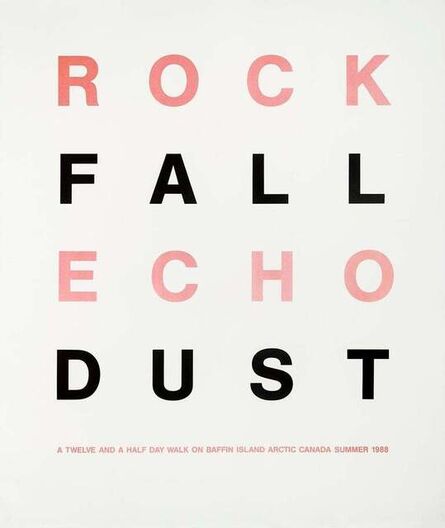 Hamish Fulton, ‘Rock Fall Echo Dust, text, print, red, blakc and gray’, 2018