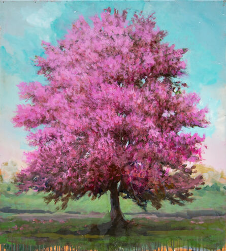Peter Hoffer, ‘Printemps Pomme - large, pink, blue, impressionist, acrylic and resin on panel’, 2022