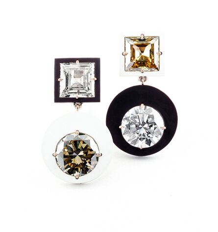 James de Givenchy, ‘Diamond, Brown Diamond, Ceramic and 18k Rose Gold Ear Pendants’