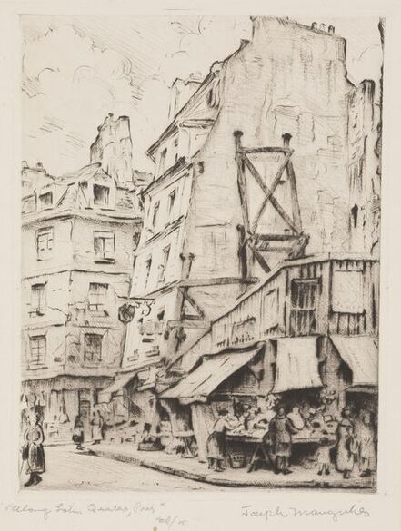 Joseph Margulies, ‘Along Latin Quarters, Paris [2] or Market at Left Bank, Paris’, ca. 1925