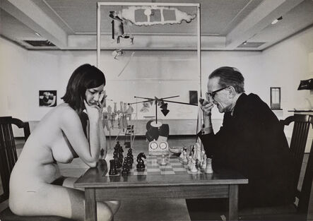 Julian Wasser, ‘Chess Match, Duchamp scratching nose, Duchamp Retrospective, Pasadena Art Museum’, 1963