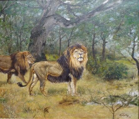 Géza Vastagh, ‘Löwen in Waldlandschaft (Lions in the Forest)’, 1912