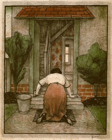 Francis Howard Spear, ‘Woman scrubbing doorstep’, ca. 1924