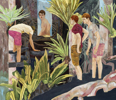 Hernan Bas, ‘four bathers by a river’, 2017
