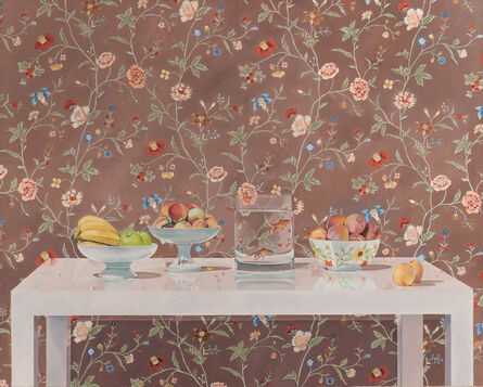Linda Etcoff, ‘Still Life with Chinese Wallpaper’, Rare Linda Etcoff still-life painting 48 x 60