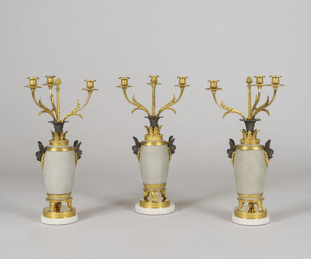 Benjamin Lewis Vulliamy 1780-1854, ‘An Important Set of Three Branch Candelabra in Ormolu Mounted Celadon Vases Attributed to Benjamin Lewis Vulliamy’, ca. 1810