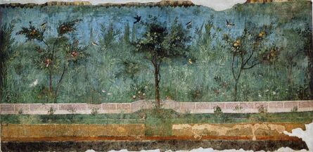 ‘Garden Scene, detail of a wall painting from the dining room of the Villa of Livia’, Late 1st century B.C.
