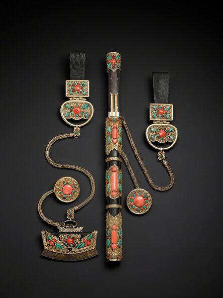 Unknown Artist, ‘Knife set with gilt silver scabbard and flint striker with coral and turquoise inlay’, Mongolia-Late 19th to early 20th Century