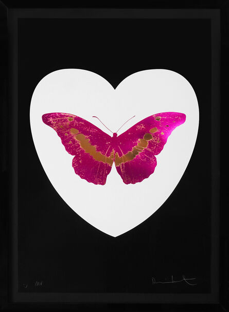 Damien Hirst, ‘'I Love You' White Heart, Fuchsia/Gold Foil Block Butterfly’, 2015