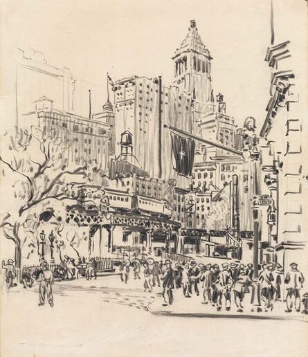 Joseph Webster Golinkin, ‘Street Scene with El (Lower Manhattan)’, 1925