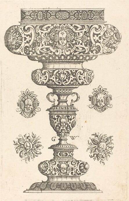 Georg Wechter I, ‘Goblet, rim decorated with masque and bouquet of fruit’, published 1579
