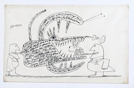 Saul Steinberg, ‘untitled (Men talking, alligator, bunny’, 1960