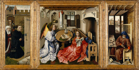Robert Campin, ‘Mérode Altarpiece, Triptych of the Annunciation (open)’, ca. 1425-28