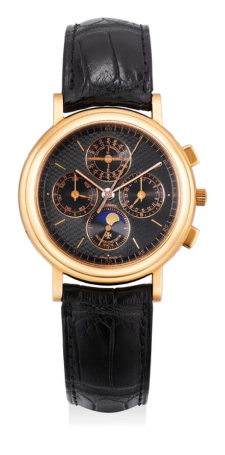 Vacheron & Constantin, ‘A fine and very attractive pink gold perpetual calendar chronograph wristwatch with moon phase and black dial’, 1995