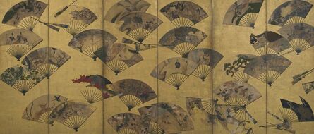 Tawaraya Sōtatsu, ‘Screen with Scattered Fans. Sōtatsu school, "Tatō" seal.’, early 17th century
