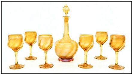 Louis Comfort Tiffany, ‘7 piece Louis Comfort Tiffany Favrile Glass Decanter and Cordial set’, 1900-1919