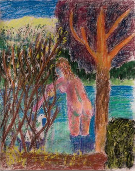 Alexander Nolan, ‘Woman Bathing with Swan Behind Bush’, 2017
