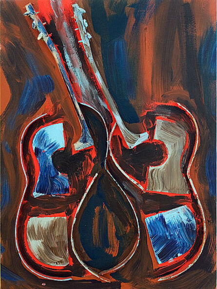Arman, ‘Untitled, Sliced guitar with acrylic paint on canvas’, 2002