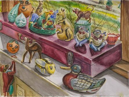 Philip Pearlstein, ‘Salt & Pepper Shakers and Some Toys on BBQ Toolbox’, 2021