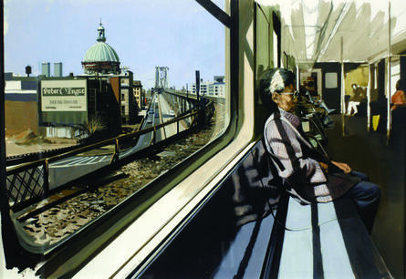 Richard Estes, ‘M Train on Route to Manhattan Approaches the Williamsburg Bridge’, 1995