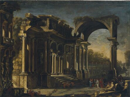 Francesco Maglioli, ‘A capriccio with Roman ruins and Christ with the Woman Taken in Adultery’