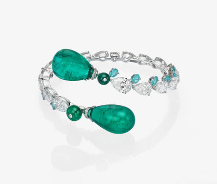 Moussaieff Jewellers, ‘An exceptional 42.91 cts Natural Colombian emeralds, 1.04 cts of Paraiba Tourmaline and 18.48 cts of diamonds bangle.’