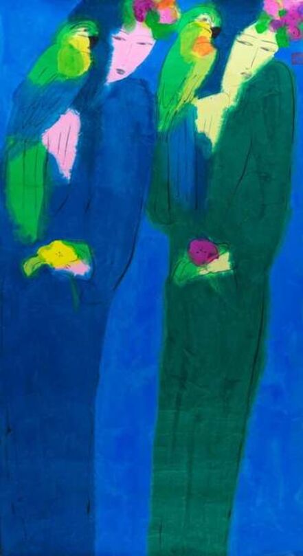 Walasse Ting 丁雄泉, ‘Two Ladies, Two Parrots’, 1980-1985