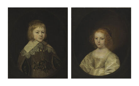 Circle of Cornelis Jonson van Ceulen I, ‘Portrait of a boy; portrait of a girl, traditionally identified as James, Duke of York (later James II, son of Charles I) and his sister (later the Duchess of Orleans), half-length, in painted ovals’