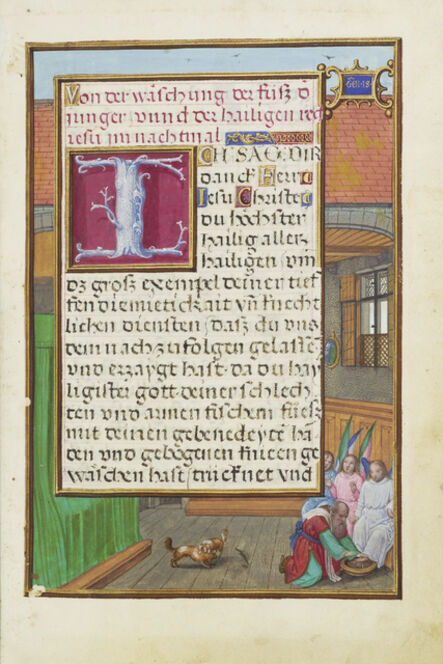 Simon Bening, ‘Border with Abraham Washing the Feet of the Three Angels’, 1525-1530