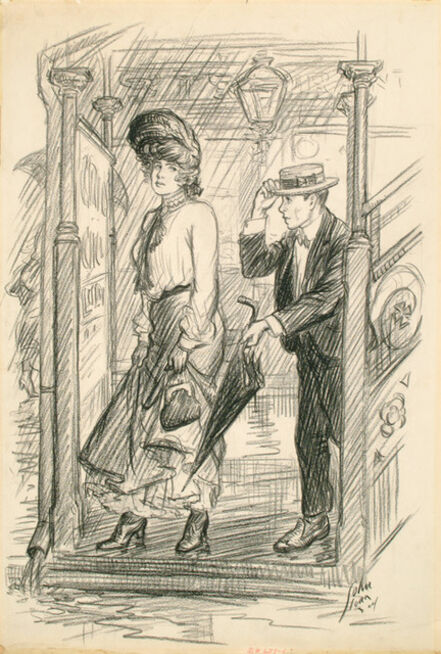 John Sloan, ‘Don't you want—th'umbrella?, 1904, for "The Steady," by Harvey J. O'Higgins,  in McClure's Magazine’, August 25-1905