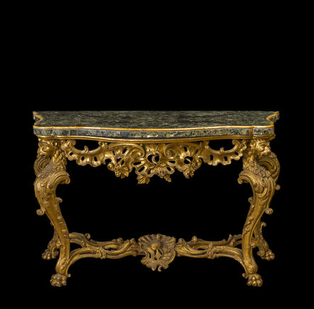 Roman workshop, ‘Console in carved, inlaid and gilded wood, top with curvy outline in greek Verde Antico marble edged with Giallo Antico marble’, 1770-1780