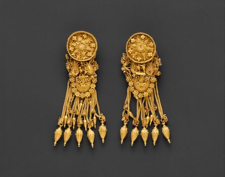 Unknown Greek, ‘Gold earrings with disk and boat-shaped pendant’, ca. 300 B.C.