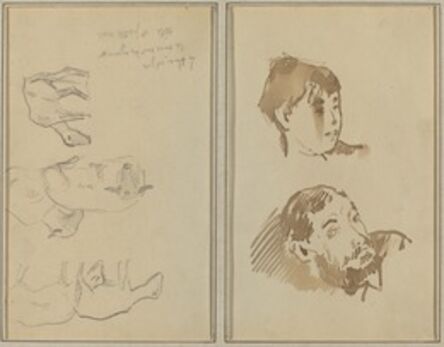 Paul Gauguin, ‘Five Sheep; Head of a Woman and Head of a Bearded Man [recto]’, 1884-1888