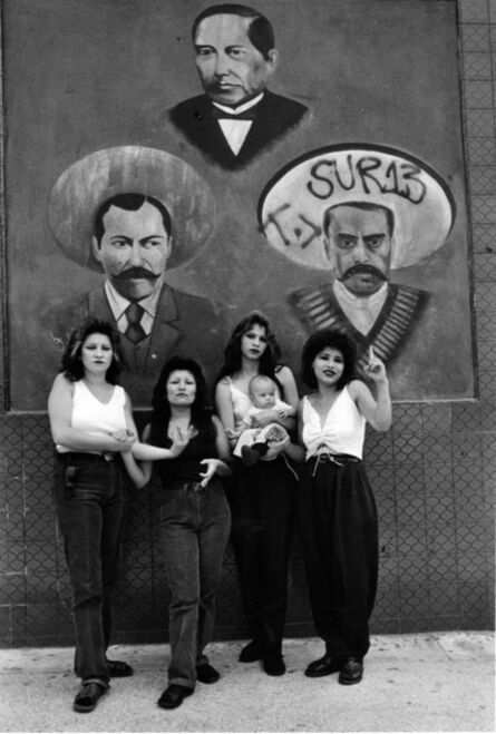 Graciela Iturbide, ‘Cholas I (con Zapata y Villa), White Fence, East L.A.’, 1986