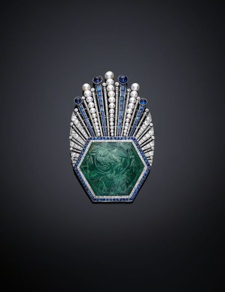 The Al Thani Collection, ‘Aigrette Robert Linzeler, Paris, 1910. Designed by Paul Iribe’, Emerald, India, ca. 1850–1900.