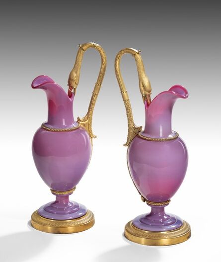 France, 19th century, ‘Pair of Charles X Ormolu and ‘Gorge de Pigeon’ Opaline Glass Ewers ’, ca. 1825