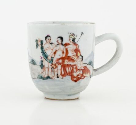 ‘Coffee Cup, Teacup and Saucer with Judgment of Paris Pattern’, about 1740