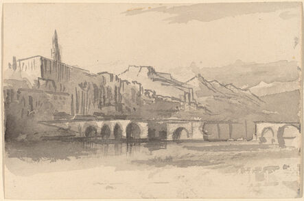 Edward Lear, ‘Bridge with Mountains in the Distance (Ventimiglia)’, 1884/1885