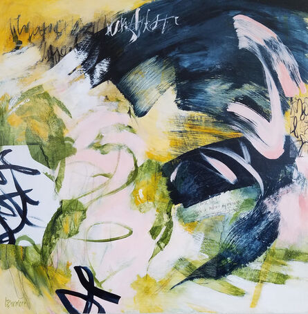Laurie Barmore, ‘The Stories That Create Us #13 - Contemporary Mixed Media Painting with Playful Brushstrokes in Midnight Blue, Green & Yellow’, 2021