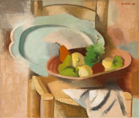 André Lhote, ‘Corbeille de fruits et plat sur une chaise paillée’, 1929