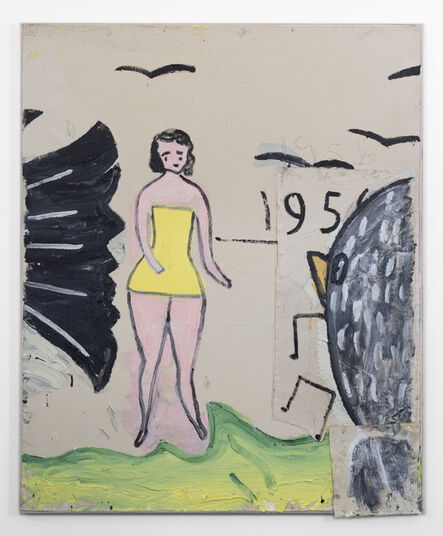 Rose Wylie, ‘Yellow Bathing Costume, and 6 Birds’, 2019