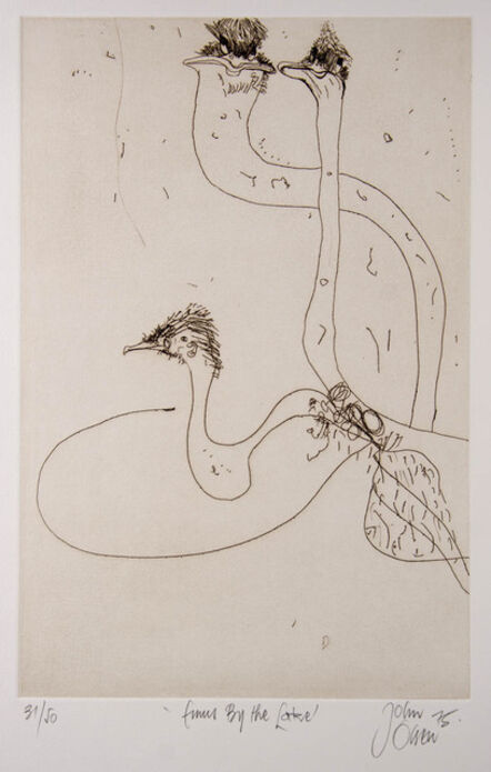 John Olsen (b.1928), ‘Emus by the Lake’, 1975