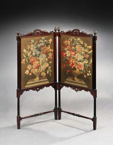 English, ‘A GEORGE III MAHOGANY FIRE SCREEN WITH SOHO NEEDLEWORK ATTRIBUTED TO WRIGHT & ELWICK’, The screen: English, circa 1765  The needlework: English, circa 1765