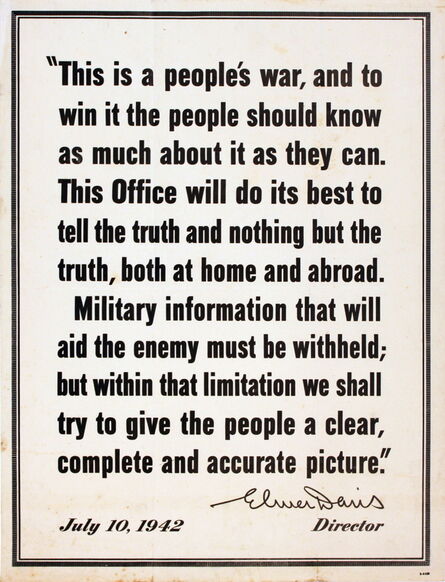 Unknown, ‘Elmer Davis War Quote’, 1942